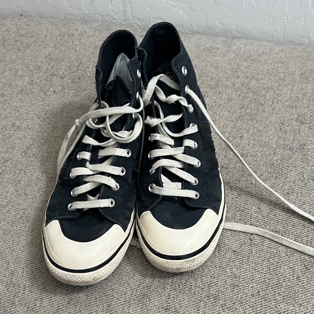 Men's Adidas Nizza Black High-Top Canvas Sneakers with White Trim